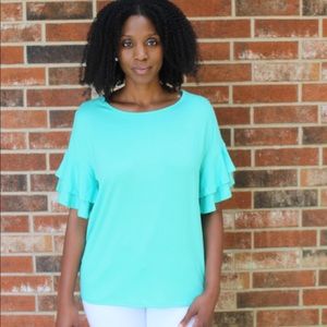 Teal Ruffle Shirt